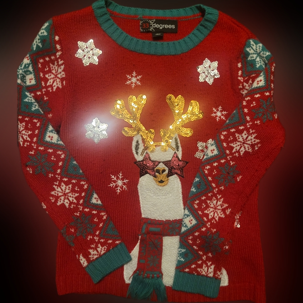 32 Degrees Festive Red Llama Sweater